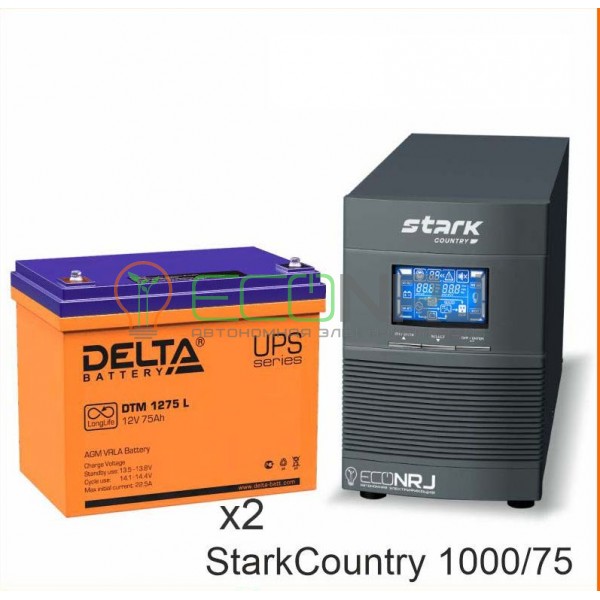 Инвертор (ИБП) Stark Country 1000 Online, 16А + АКБ Delta DTM 1275 L