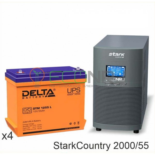 Инвертор (ИБП) Stark Country 2000 Online, 16А + АКБ Delta DTM 1255 L