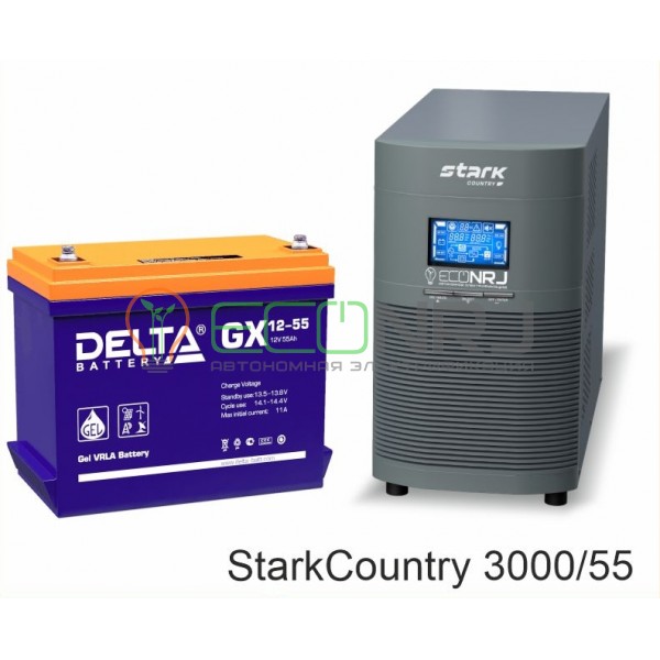 Инвертор (ИБП) Stark Country 3000 Online, 12А + АКБ Delta GX 12-55