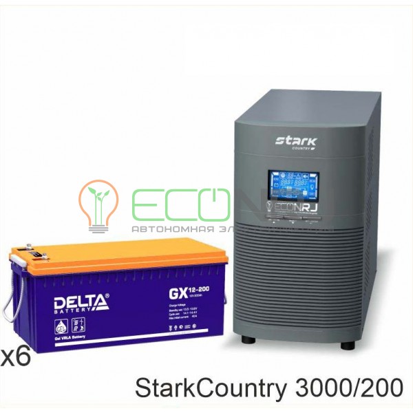 Инвертор (ИБП) Stark Country 3000 Online, 12А + АКБ Delta GX 12-200
