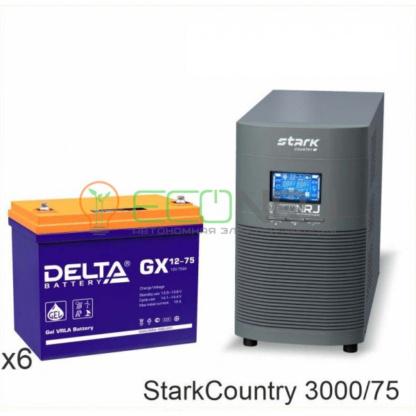 Инвертор (ИБП) Stark Country 3000 Online, 12А + АКБ Delta GX 12-75