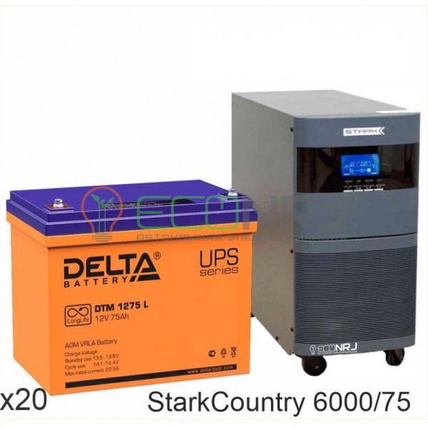 Инвертор (ИБП) Stark Country 6000 Online, 12А + АКБ Delta DTM 1275 L