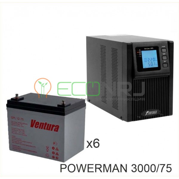 ИБП POWERMAN ONLINE 1000 Plus + Аккумуляторная батарея Ventura GPL 12-75