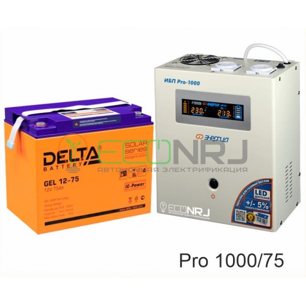 Инвертор (ИБП) Энергия PRO-1000 + Аккумуляторная батарея Delta GEL 12-75