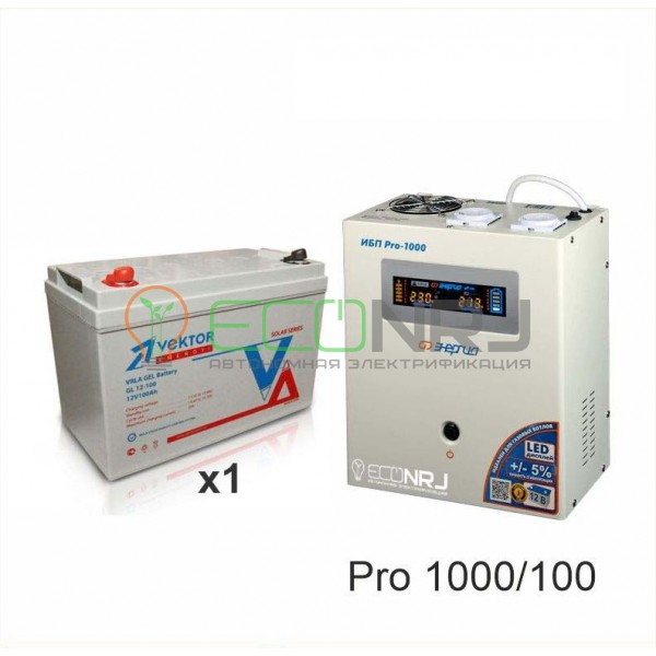 Инвертор (ИБП) Энергия PRO-1000 + Аккумуляторная батарея Vektor GL 12-100