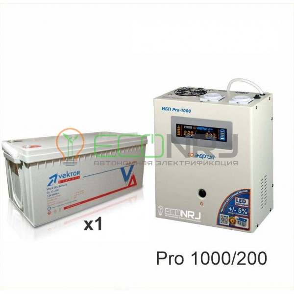 Инвертор (ИБП) Энергия PRO-1000 + Аккумуляторная батарея Vektor GL 12-200