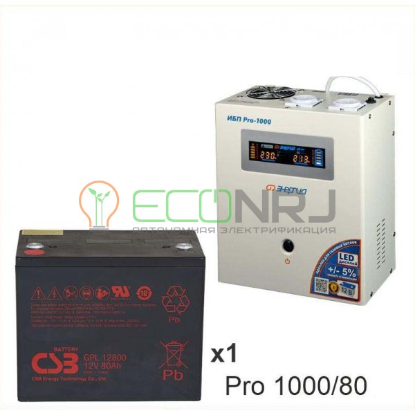 Инвертор (ИБП) Энергия PRO-1000 + Аккумуляторная батарея CSB GPL12800