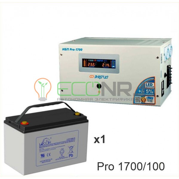 Инвертор (ИБП) Энергия PRO-1700 + Аккумуляторная батарея LEOCH DJM12100
