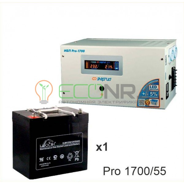 Инвертор (ИБП) Энергия PRO-1700 + Аккумуляторная батарея LEOCH DJM1255
