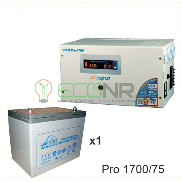 Инвертор (ИБП) Энергия PRO-1700 + Аккумуляторная батарея LEOCH DJM1275