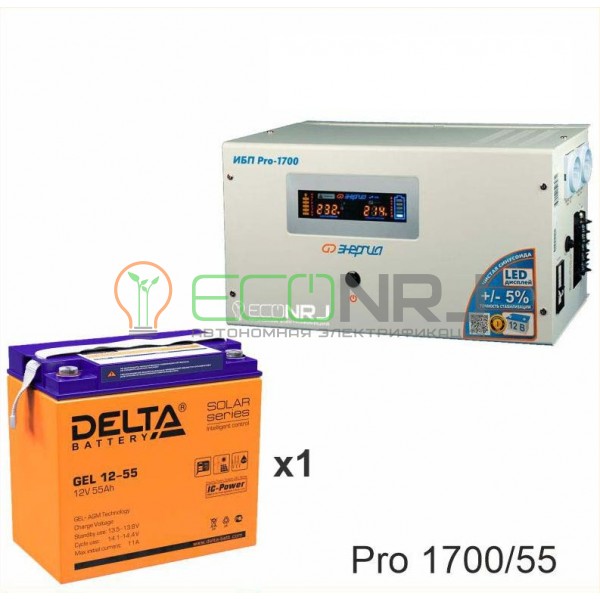 Инвертор (ИБП) Энергия PRO-1700 + Аккумуляторная батарея Delta GEL 12-55