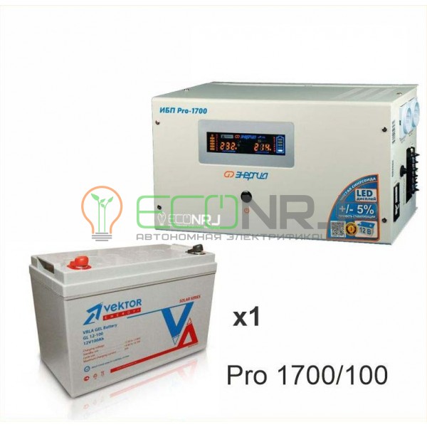 Инвертор (ИБП) Энергия PRO-1700 + Аккумуляторная батарея Vektor GL 12-100