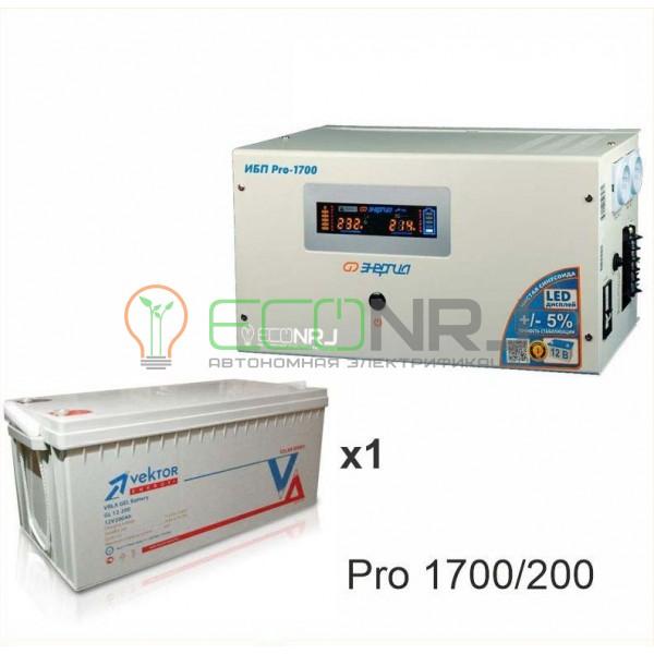 Инвертор (ИБП) Энергия PRO-1700 + Аккумуляторная батарея Vektor GL 12-200