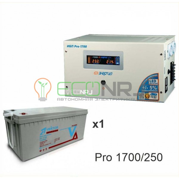 Инвертор (ИБП) Энергия PRO-1700 + Аккумуляторная батарея Vektor GL 12-250