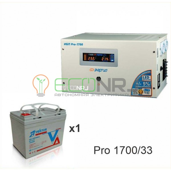 Инвертор (ИБП) Энергия PRO-1700 + Аккумуляторная батарея Vektor GL 12-33