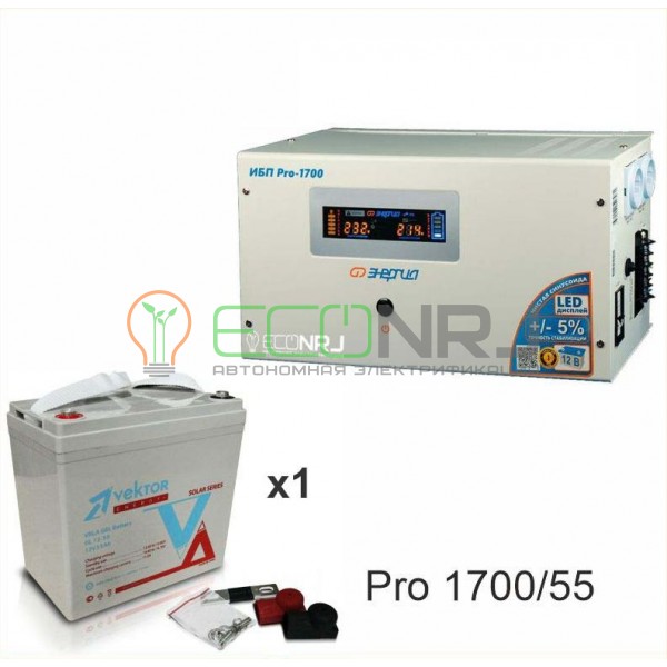 Инвертор (ИБП) Энергия PRO-1700 + Аккумуляторная батарея Vektor GL 12-55