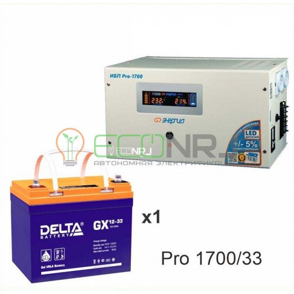 Инвертор (ИБП) Энергия PRO-1700 + Аккумуляторная батарея Delta GX 12-33