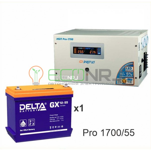 Инвертор (ИБП) Энергия PRO-1700 + Аккумуляторная батарея Delta GX 12-55