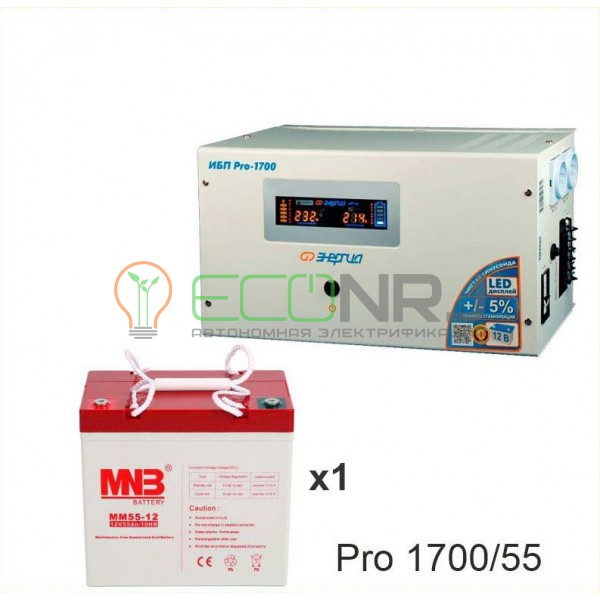 Инвертор (ИБП) Энергия PRO-1700 + Аккумуляторная батарея MNB MМ55-12