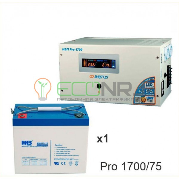 Инвертор (ИБП) Энергия PRO-1700 + Аккумуляторная батарея MNB MNG75-12