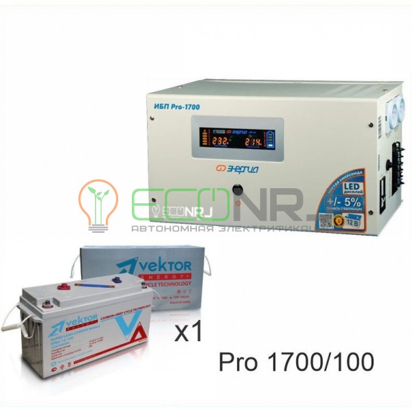 Инвертор (ИБП) Энергия PRO-1700 + Аккумуляторная батарея Vektor VPbC 12-100