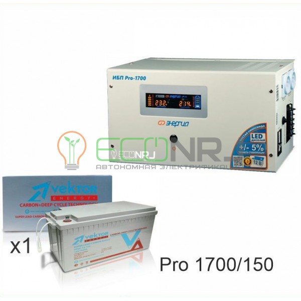 Инвертор (ИБП) Энергия PRO-1700 + Аккумуляторная батарея Vektor VPbC 12-150