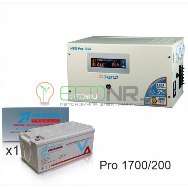 Инвертор (ИБП) Энергия PRO-1700 + Аккумуляторная батарея Vektor VPbC 12-200
