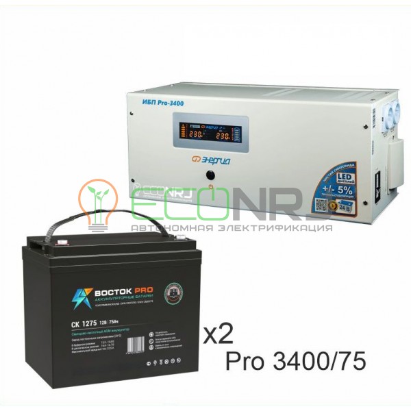 Инвертор (ИБП) Энергия PRO-3400 + Аккумуляторная батарея ВОСТОК PRO СК-1275