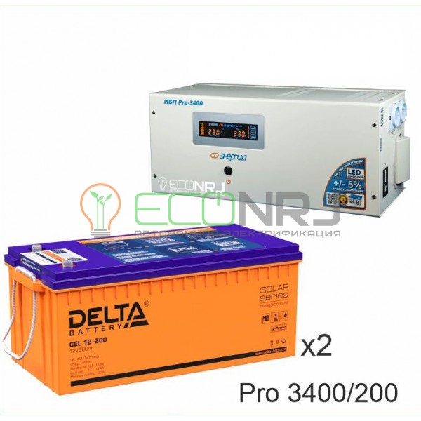 Инвертор (ИБП) Энергия PRO-3400 + Аккумуляторная батарея Delta GEL 12-200