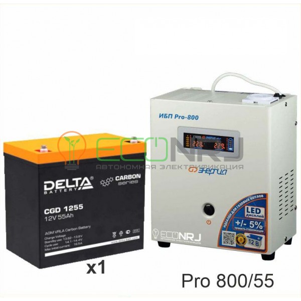 Инвертор (ИБП) Энергия PRO-800 + Аккумуляторная батарея Delta CGD 1255