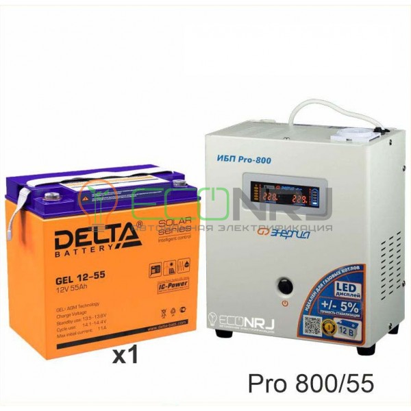 Инвертор (ИБП) Энергия PRO-800 + Аккумуляторная батарея Delta GEL 12-55