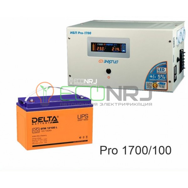 Инвертор (ИБП) Энергия PRO-1700 + Аккумуляторная батарея Delta DTM 12100 L