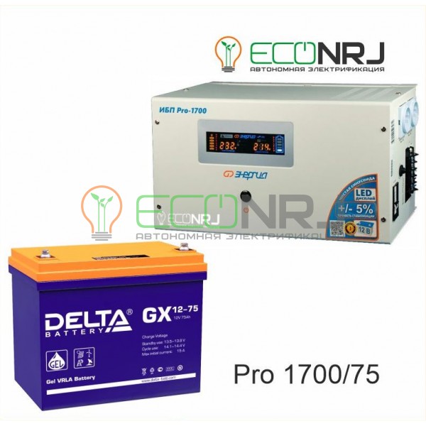 Инвертор (ИБП) Энергия PRO-1700 + Аккумуляторная батарея Delta GX 12-75