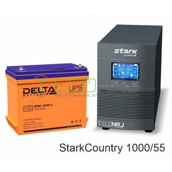 Инвертор (ИБП) Stark Country 1000 Online, 16А + АКБ Delta DTM 1255 L