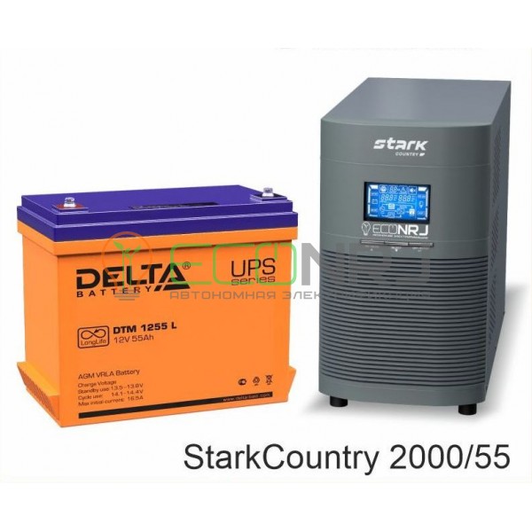 Инвертор (ИБП) Stark Country 2000 Online, 16А + АКБ Delta DTM 1255 L