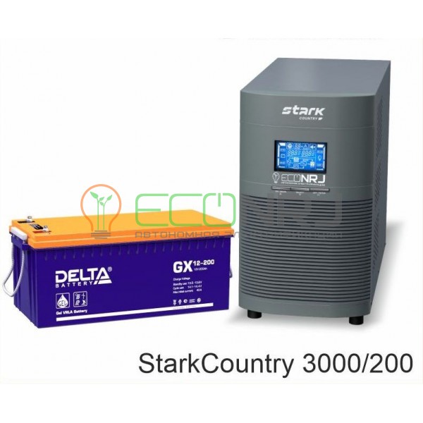 Инвертор (ИБП) Stark Country 3000 Online, 12А + АКБ Delta GX 12-200